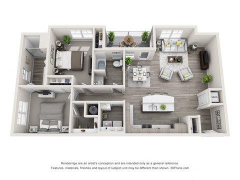 Floor plan for 2 beds, 2 baths, 1142 sqft